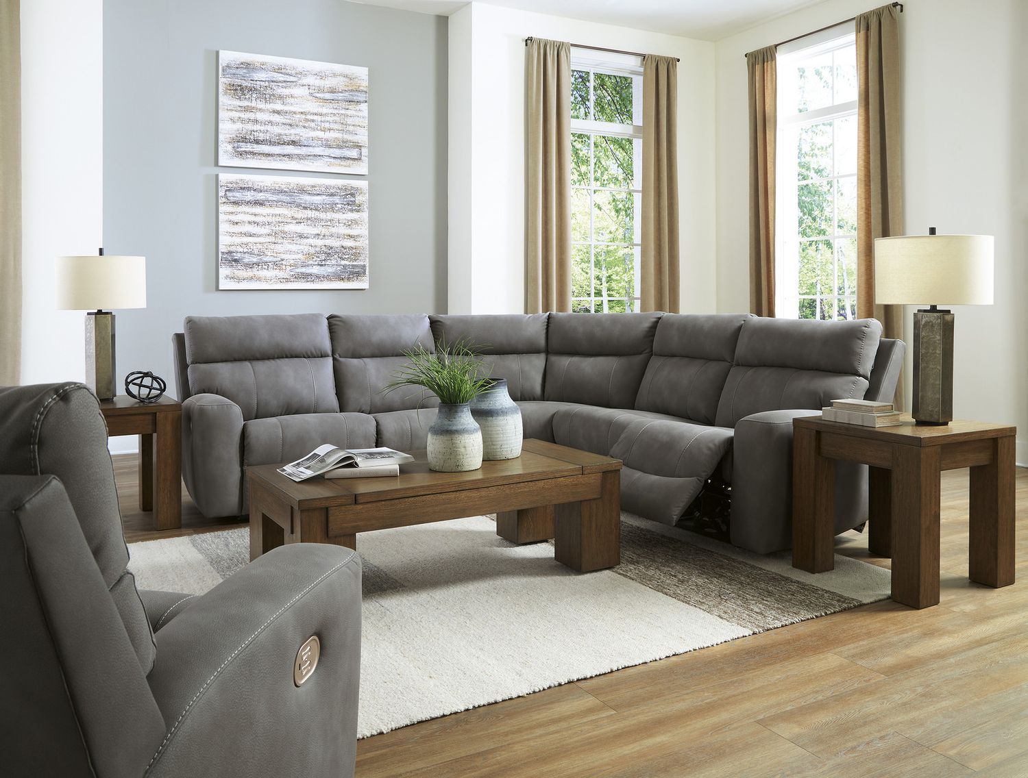 Next-Gen DuraPella 5-Piece Power Reclining Sectional In Slate 61003S6