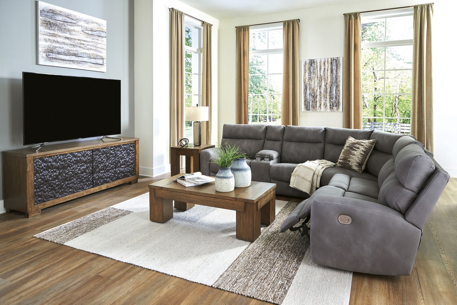 Next-Gen DuraPella 6-Piece Power Reclining Sectional In Slate 61003S7