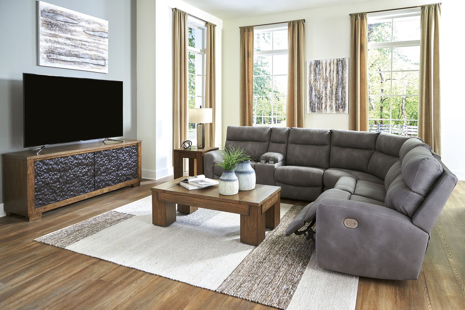 Next-Gen DuraPella 6-Piece Power Reclining Sectional In Slate 61003S7