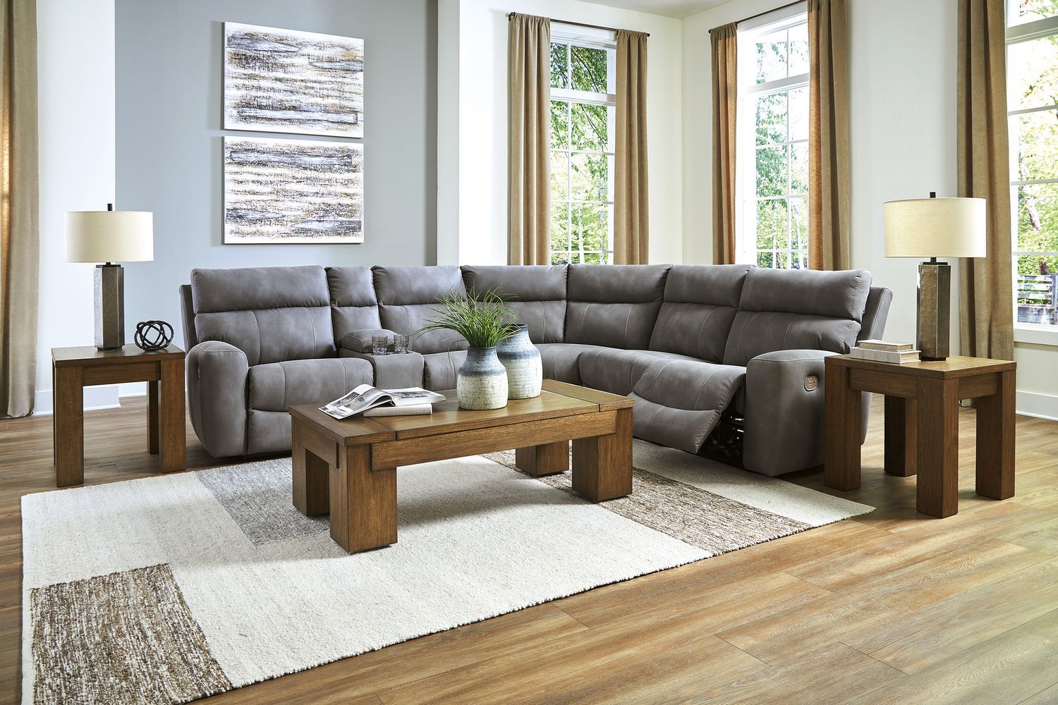 Next-Gen DuraPella 6-Piece Power Reclining Sectional In Slate 61003S7