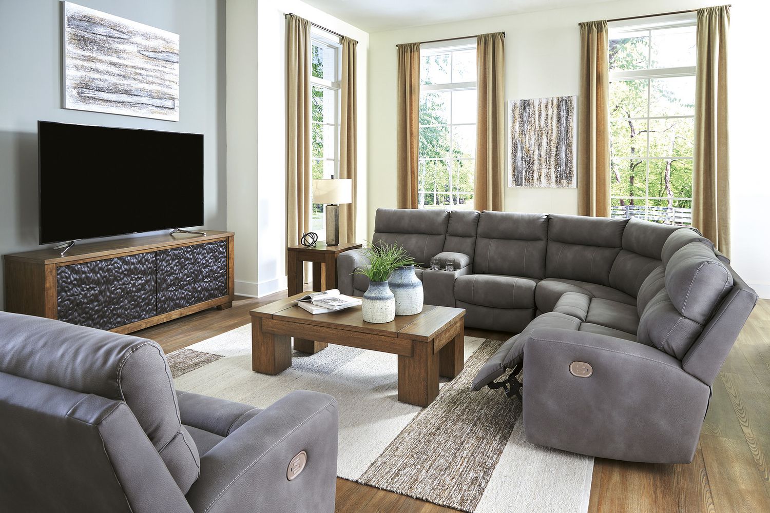 Next-Gen DuraPella 6-Piece Power Reclining Sectional In Slate 61003S7