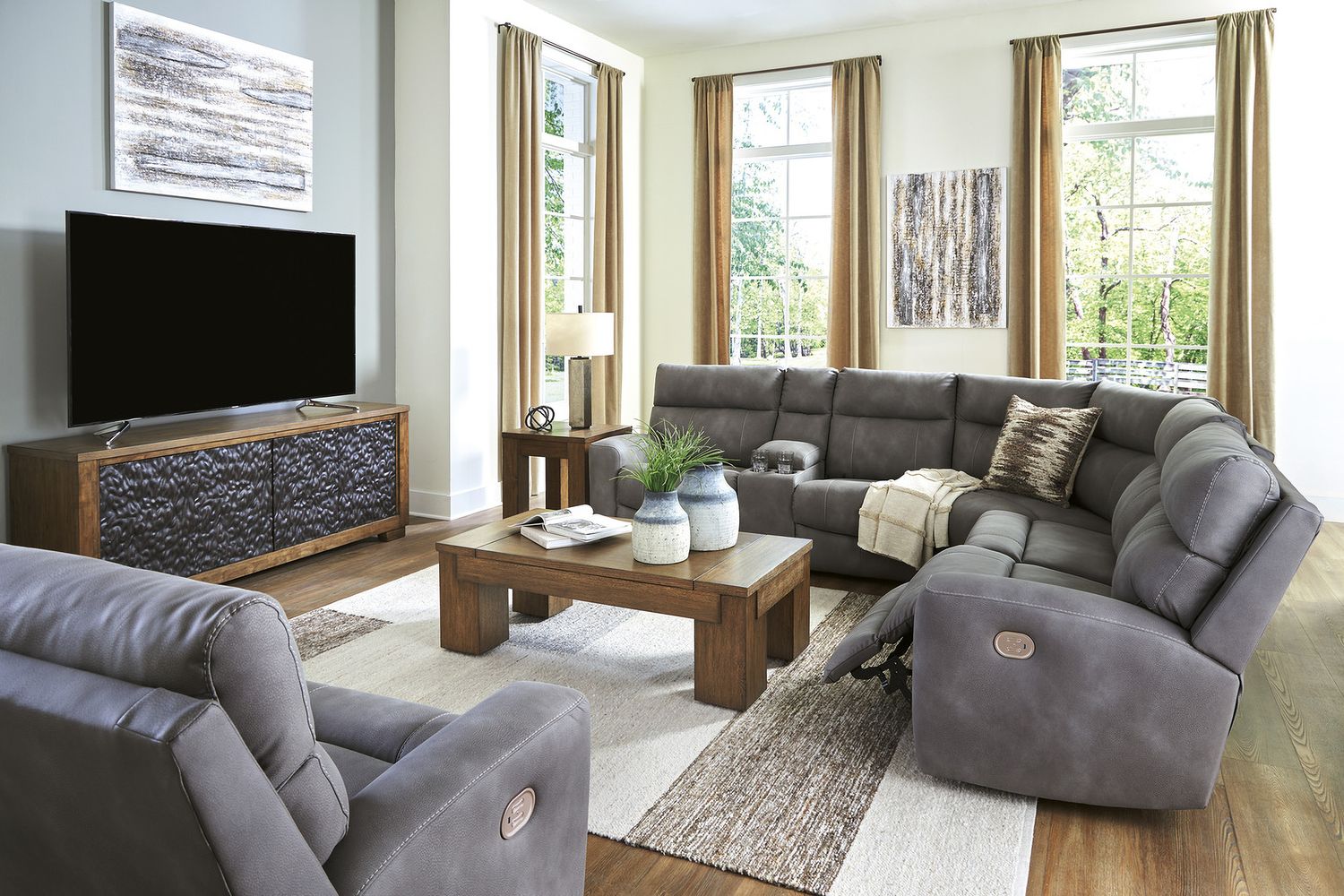 Next-Gen DuraPella 6-Piece Power Reclining Sectional In Slate 61003S7