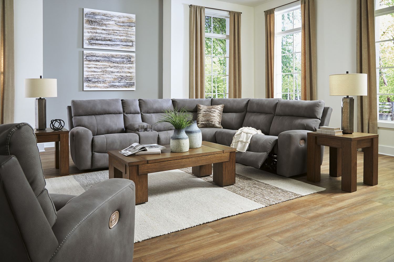 Next-Gen DuraPella 6-Piece Power Reclining Sectional In Slate 61003S7