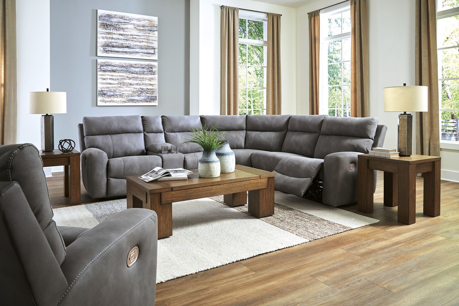Next-Gen DuraPella 6-Piece Power Reclining Sectional In Slate 61003S7
