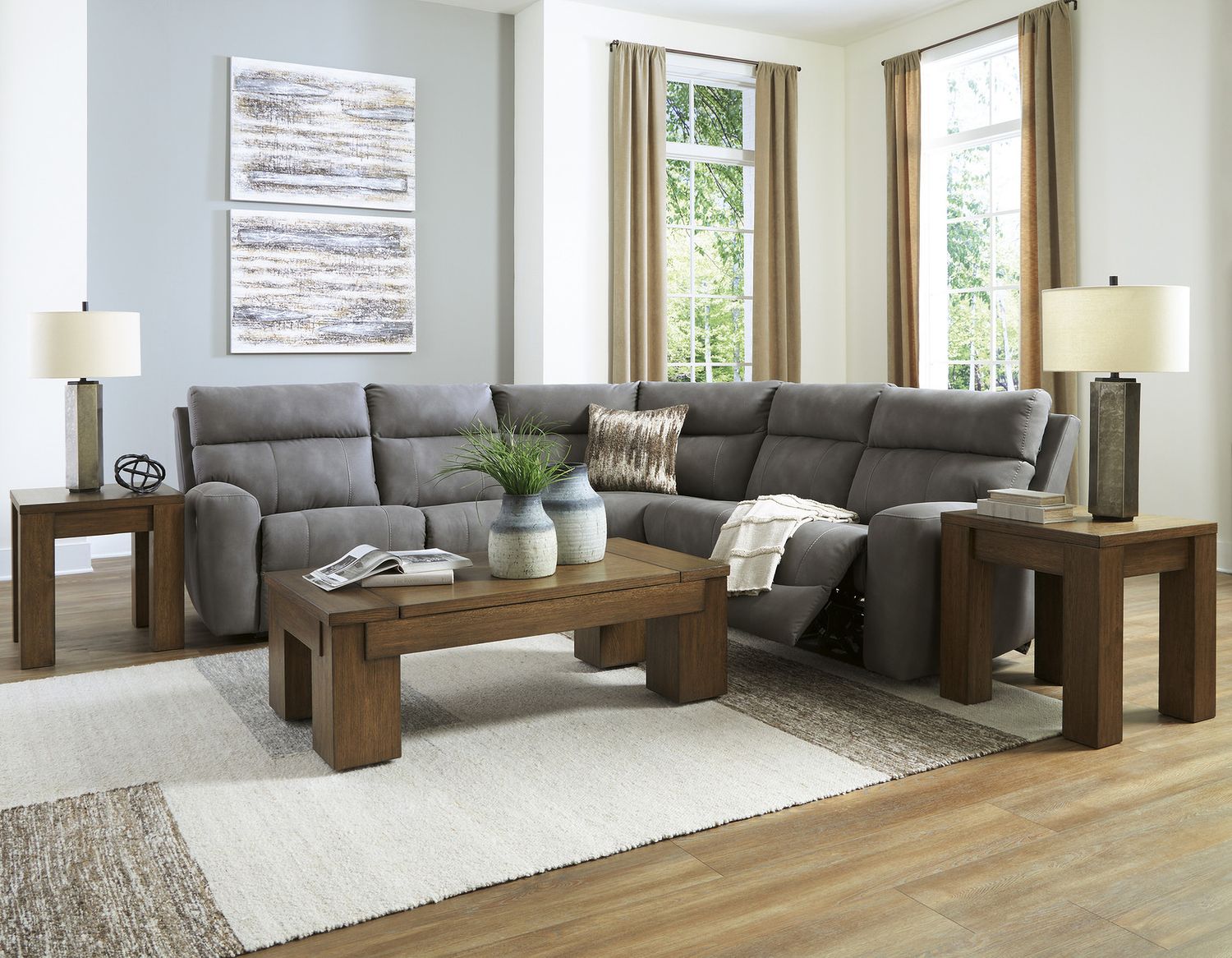 Next-Gen DuraPella 5-Piece Power Reclining Sectional In Slate 61003S8