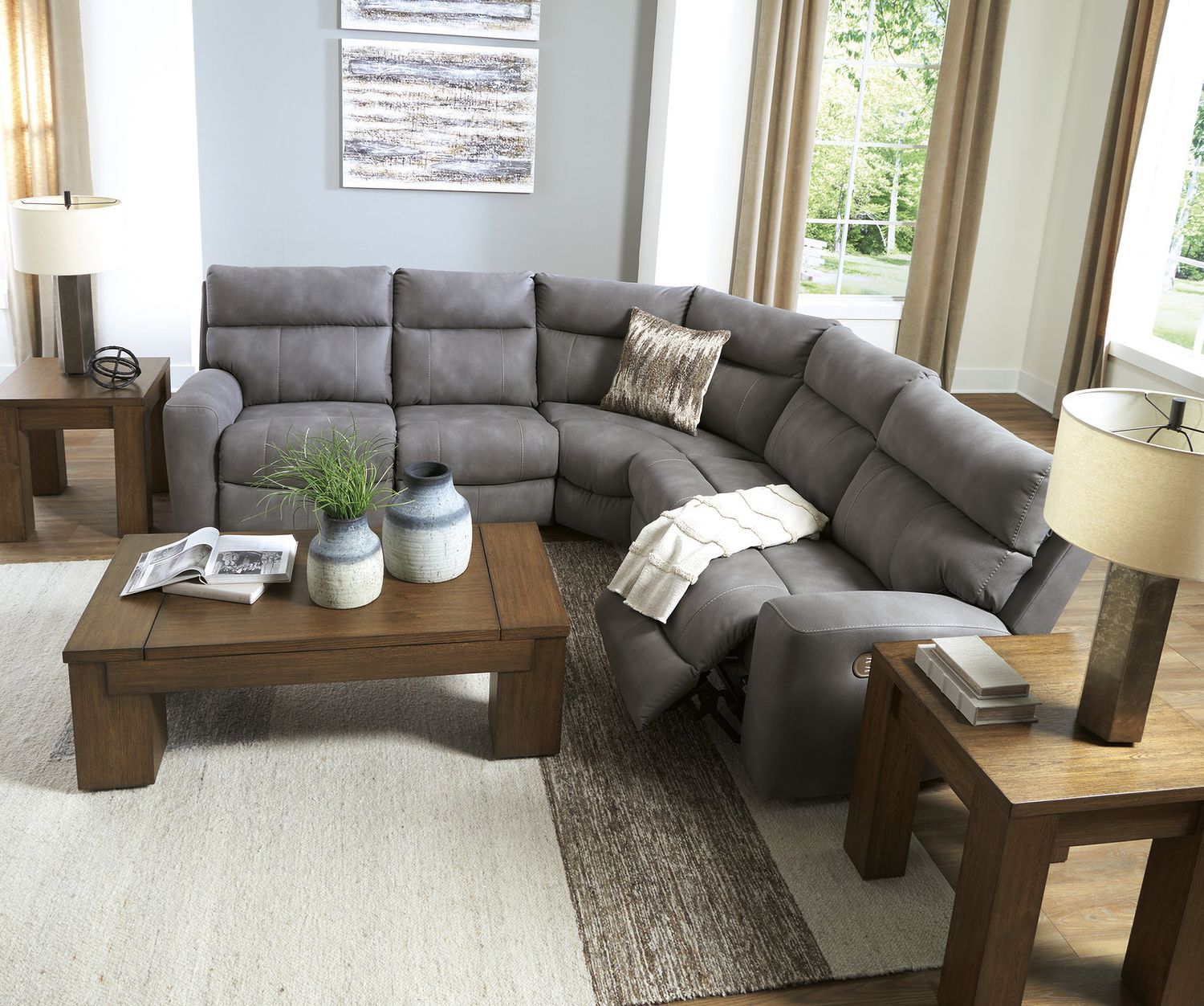 Next-Gen DuraPella 5-Piece Power Reclining Sectional In Slate 61003S8