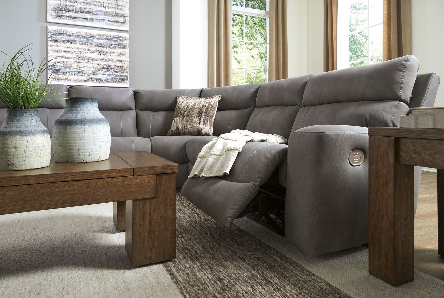 Next-Gen DuraPella 5-Piece Power Reclining Sectional In Slate 61003S8