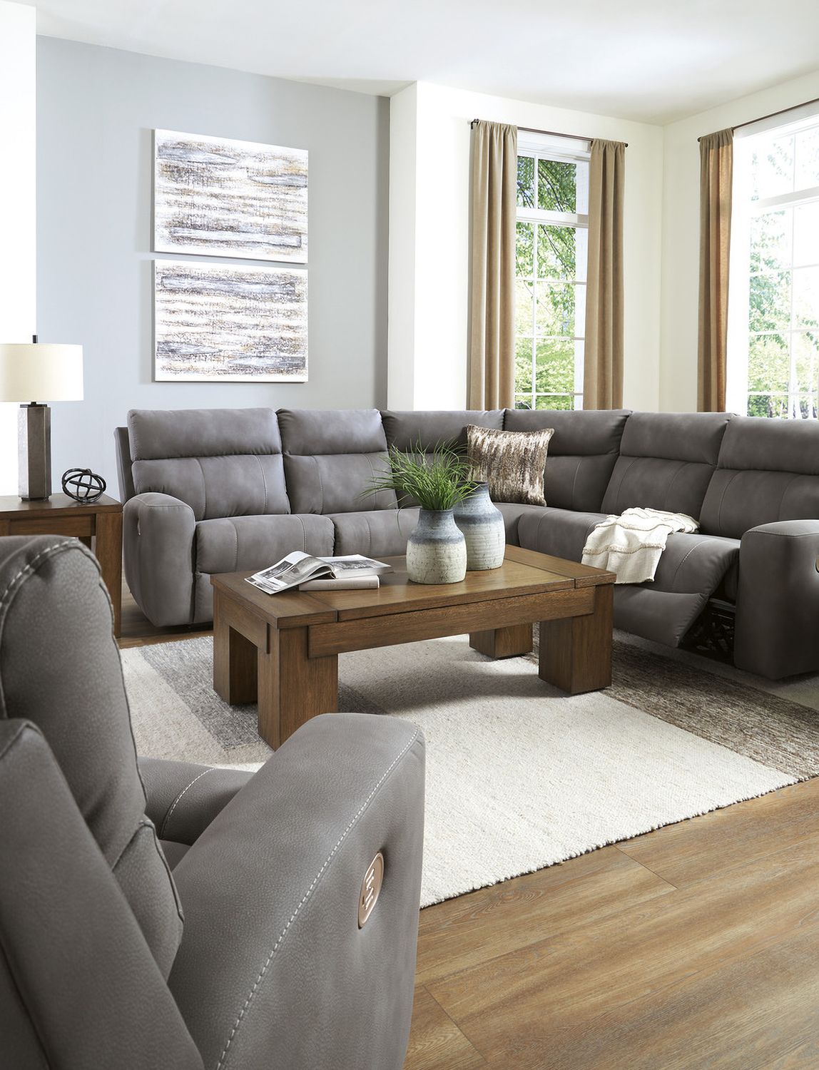 Next-Gen DuraPella 5-Piece Power Reclining Sectional In Slate 61003S8