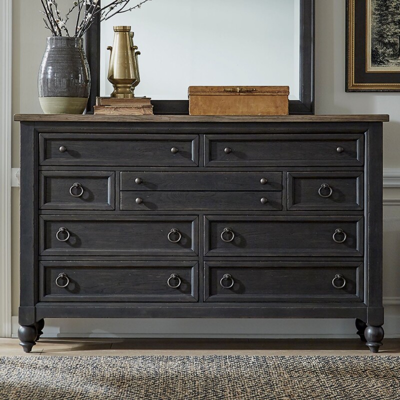 Americana Farmhouse 9 Drawer Dresser - Black 615BR31B