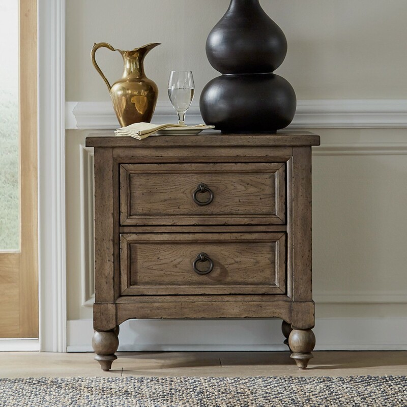 Americana Farmhouse 2 Drawer Night Stand w/ Charging Station 615BR61