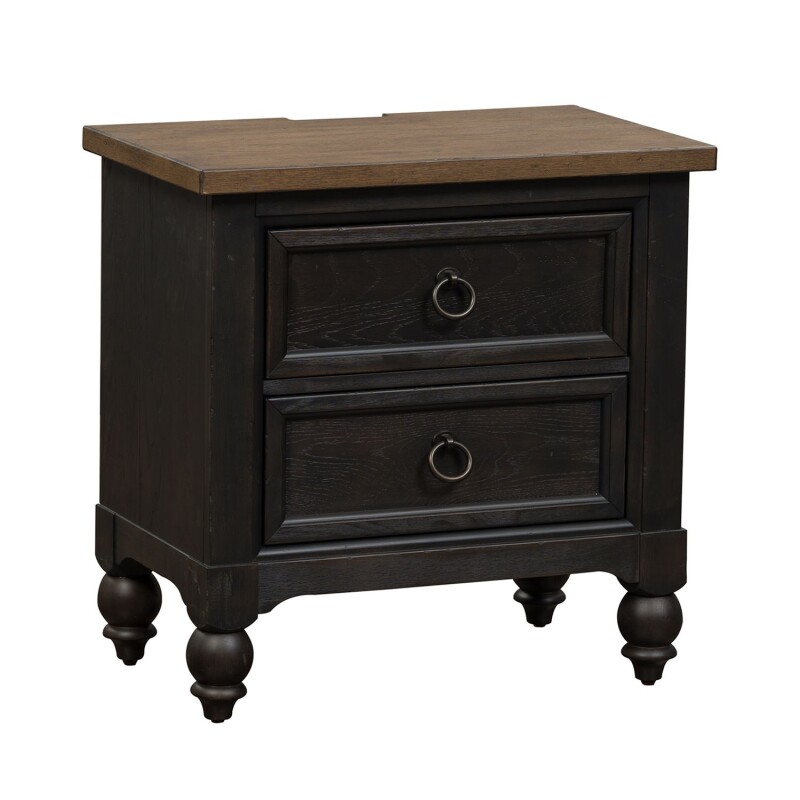 Americana Farmhouse 2 Drawer Night Stand w/ Charging Station - Black 615BR61B