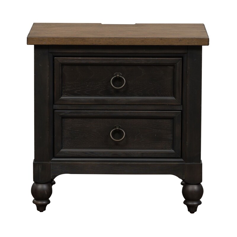 Americana Farmhouse 2 Drawer Night Stand w/ Charging Station - Black 615BR61B