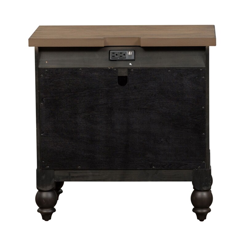 Americana Farmhouse 2 Drawer Night Stand w/ Charging Station - Black 615BR61B