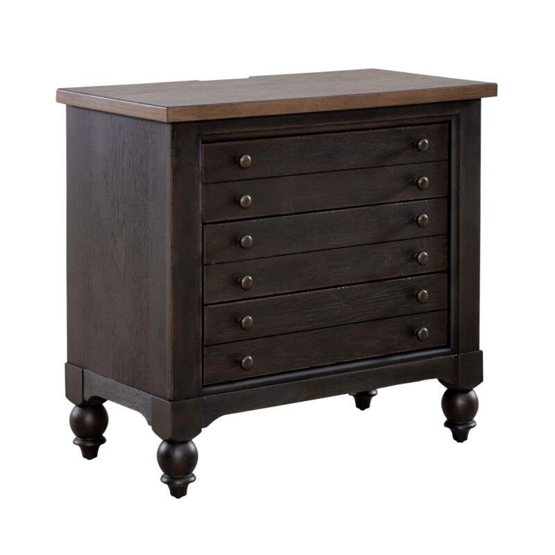 Americana Farmhouse Bedside Chest w/ Charging Station - Black 615BR62B