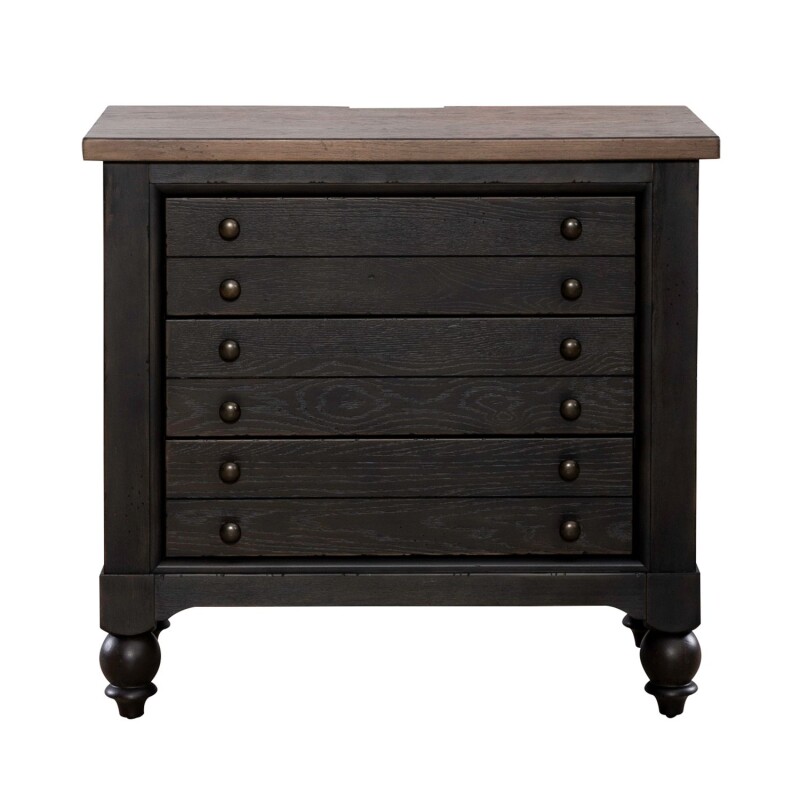Americana Farmhouse Bedside Chest w/ Charging Station - Black 615BR62B