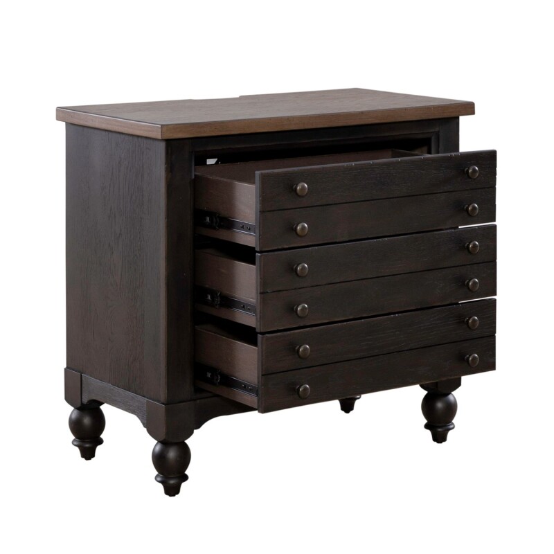 Americana Farmhouse Bedside Chest w/ Charging Station - Black 615BR62B