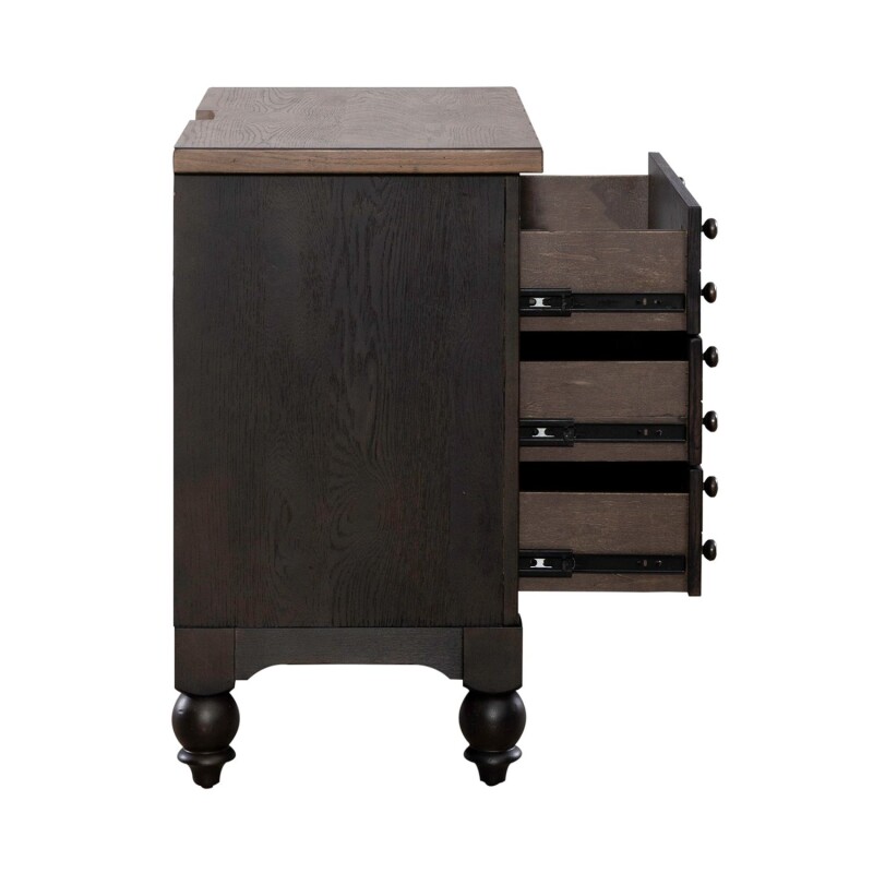 Americana Farmhouse Bedside Chest w/ Charging Station - Black 615BR62B