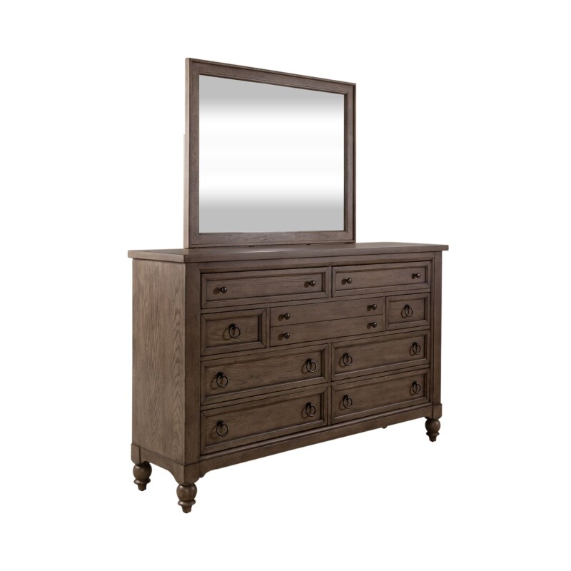 Americana Farmhouse Queen Shelter Bed, Dresser & Mirror, Chest 615BRQSHDMC