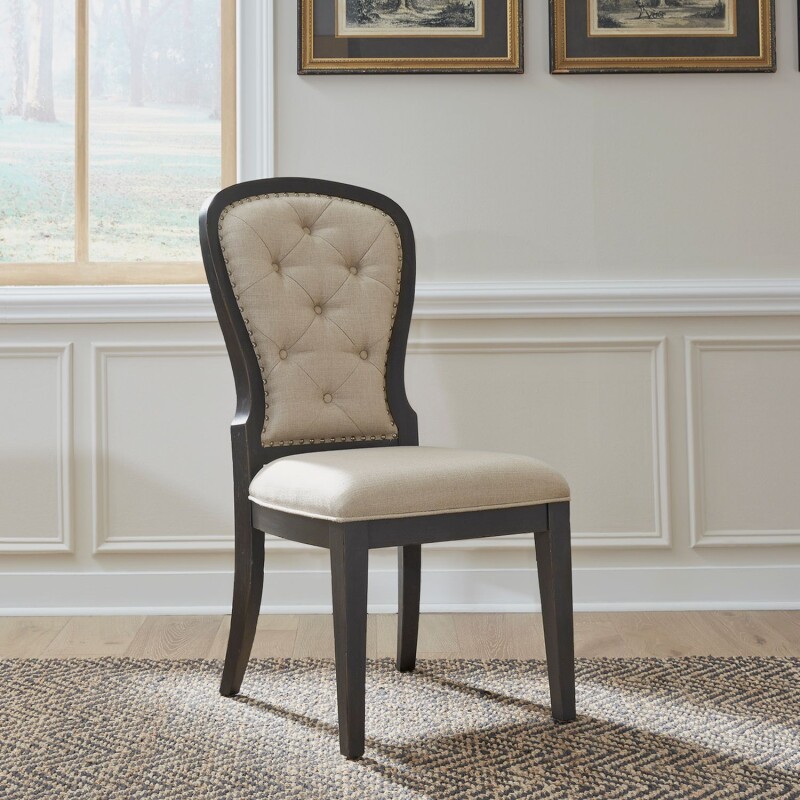 Americana Farmhouse Uph Tufted Back Side Chair - Black 615C0501SB