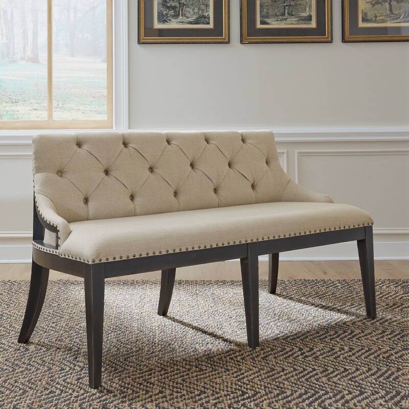 Americana Farmhouse Uph Shelter Dining Bench- Black 615C6501BB