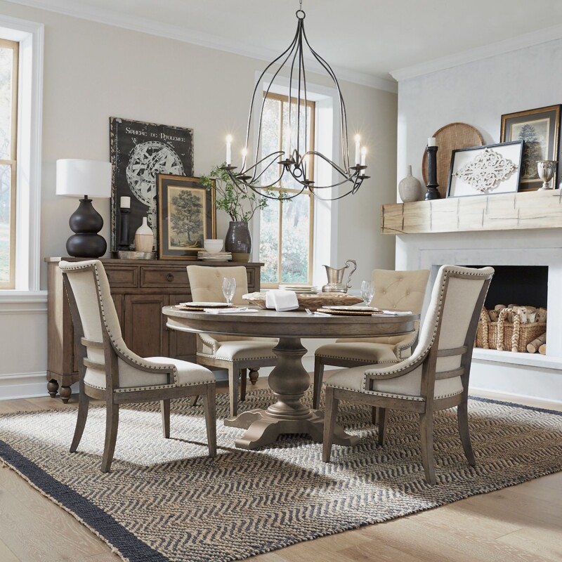 Americana Farmhouse 5 Piece Pedestal Table Set 615DR5PDS