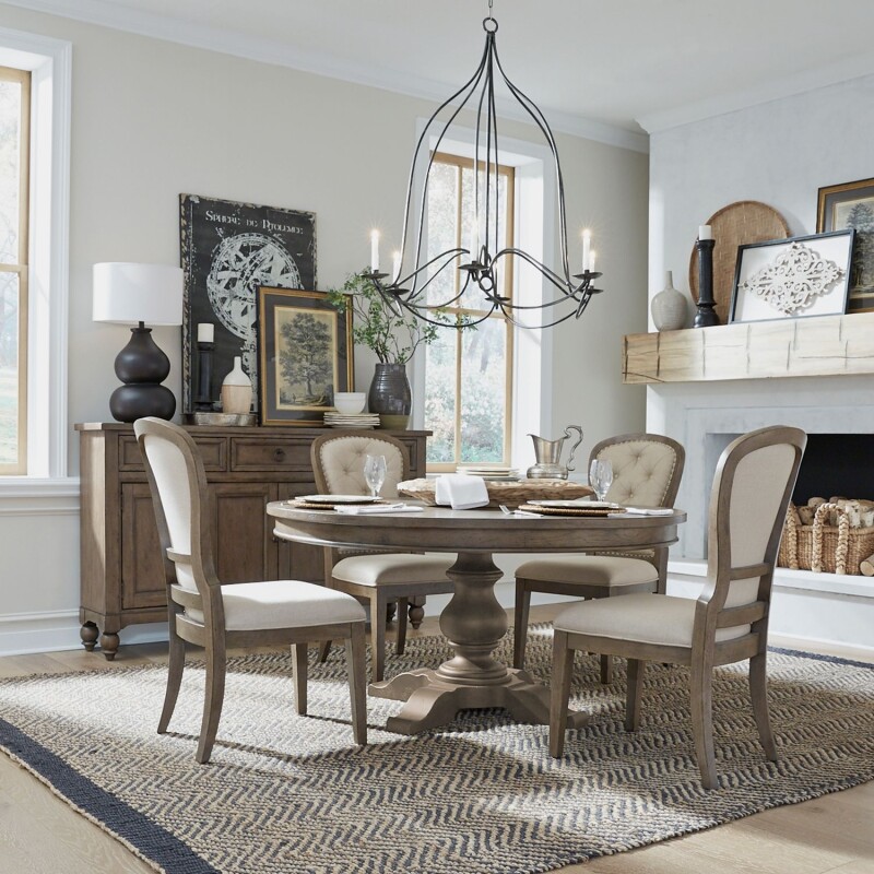 Americana Farmhouse Optional 5 Piece Pedestal Table Set 615DRO5PDS