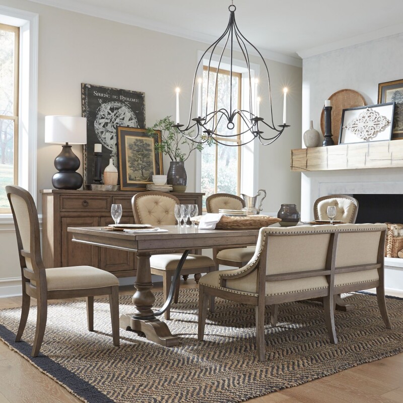 Americana Farmhouse Optional 6 Piece Trestle Table Set 615DRO6TRS