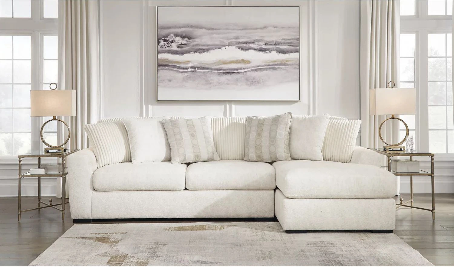 Chessington 2-Piece RAF Sectional with Chaise In Ivory 61904S2