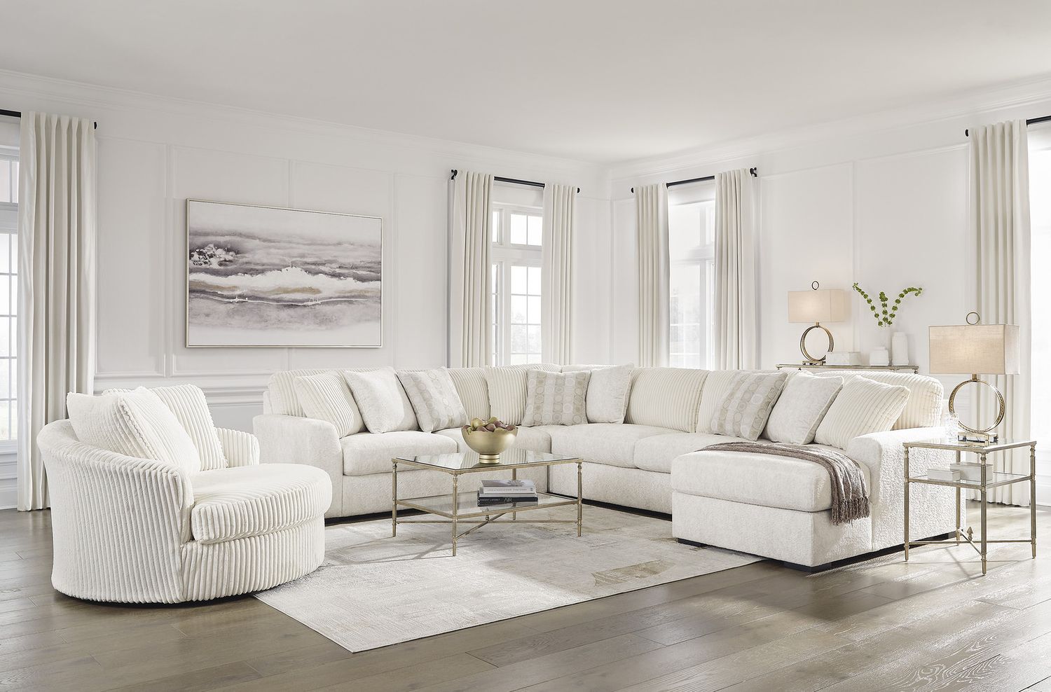 Chessington 4-Piece Sectional and Oversized Accent Ottoman In Ivory 61904U1