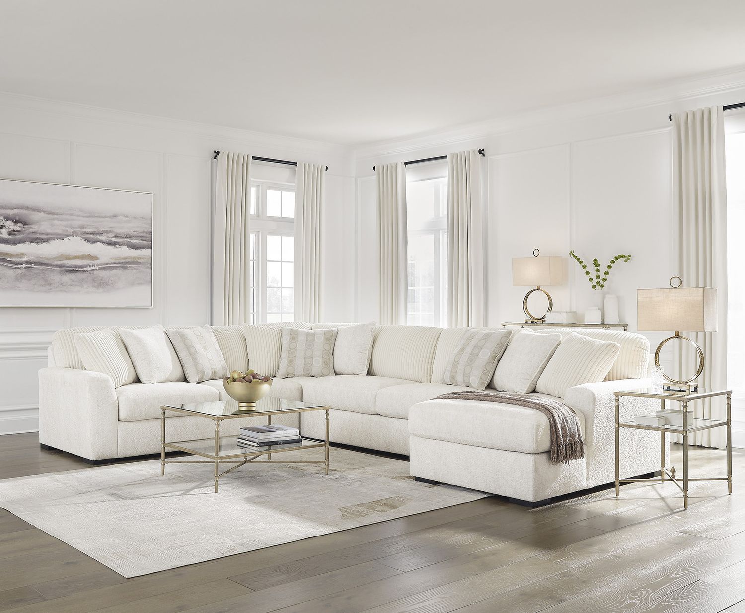 Chessington 4-Piece Sectional and Oversized Accent Ottoman In Ivory 61904U1