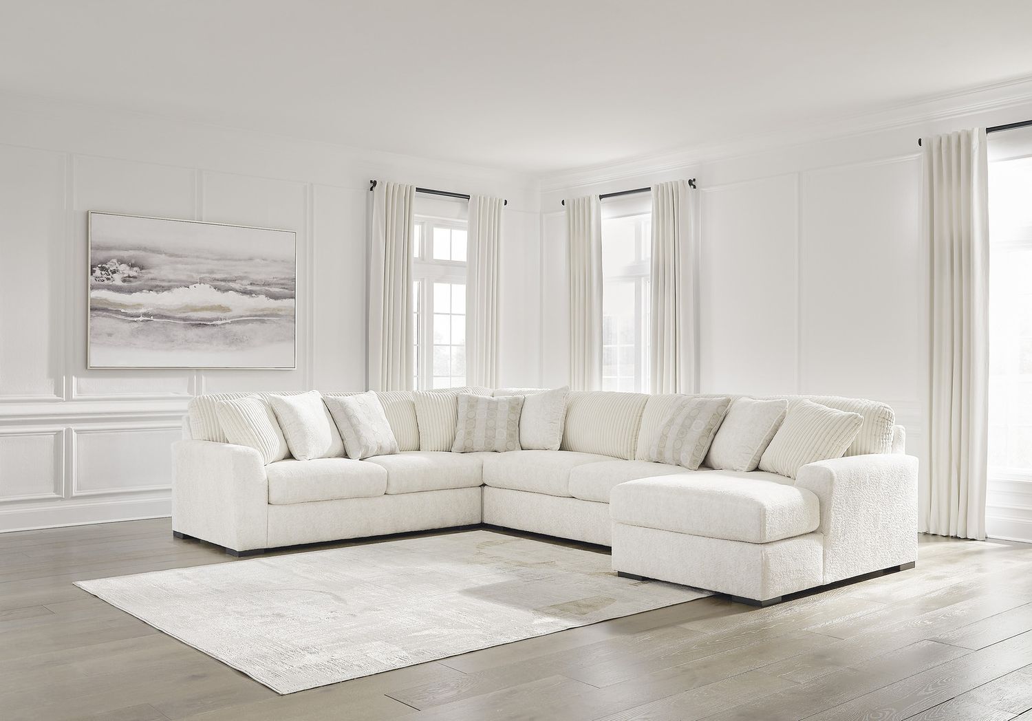 Chessington 4-Piece Sectional and Oversized Accent Ottoman In Ivory 61904U1