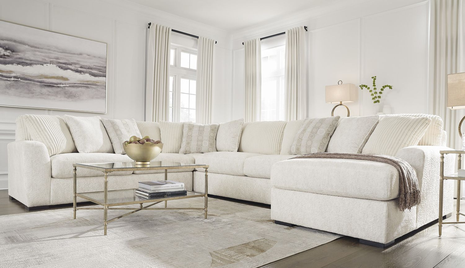 Chessington 4-Piece Sectional and Oversized Accent Ottoman In Ivory 61904U1