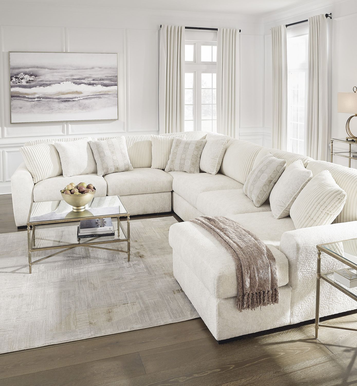 Chessington 4-Piece Sectional and Oversized Accent Ottoman In Ivory 61904U1
