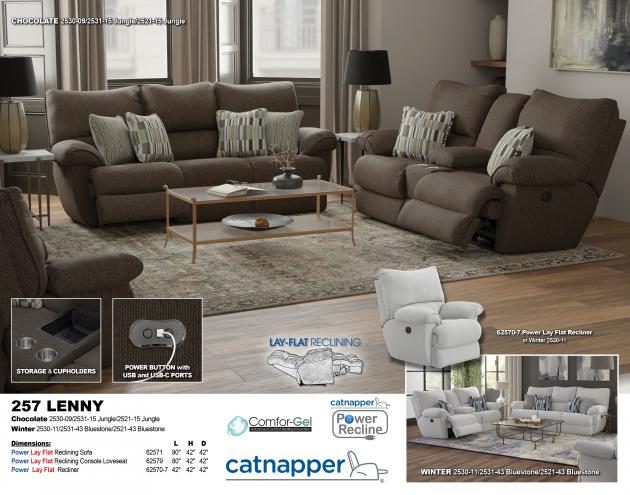 Lenny 257 Power Lay Flat Reclining Console Loveseat 62579
