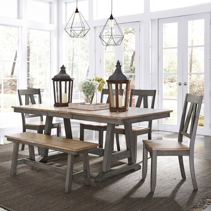 Lindsey Farm 6 Piece Trestle Table Set 62CD6TRS