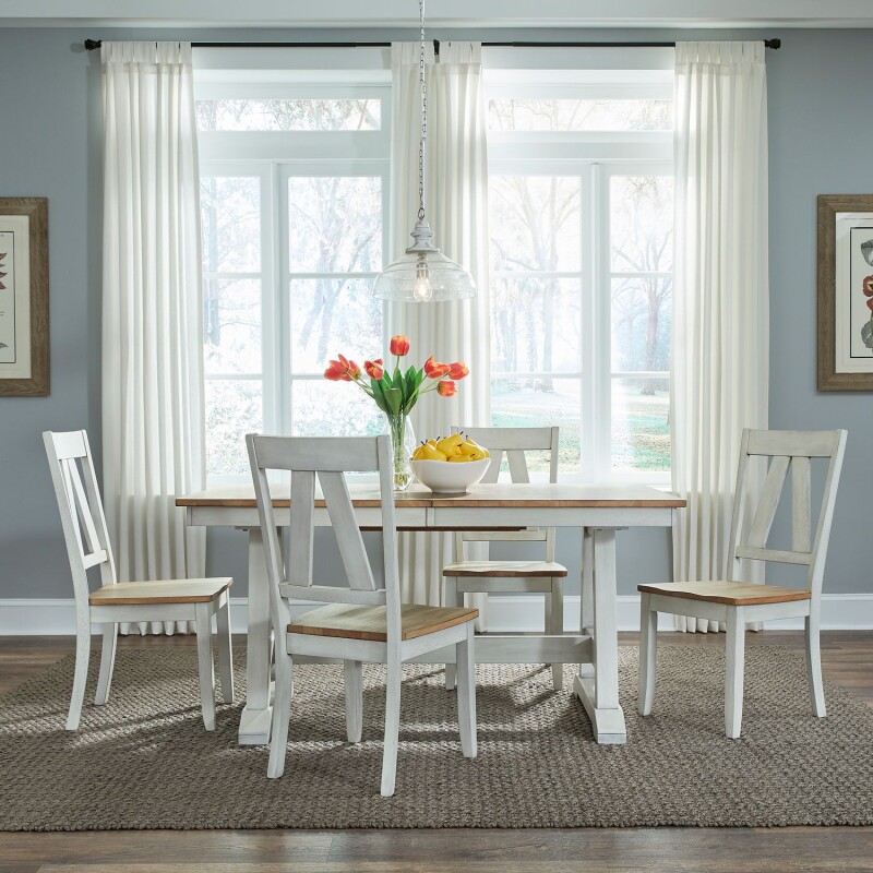 Lindsey Farm 5 Piece Trestle Table Set 62WHCD5TRS