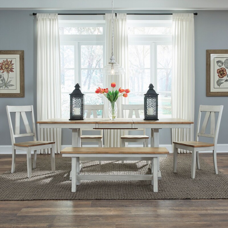 Lindsey Farm 6 Piece Trestle Table Set 62WHCD6TRS
