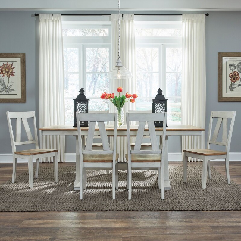Lindsey Farm 7 Piece Trestle Table Set 62WHCD7TRS