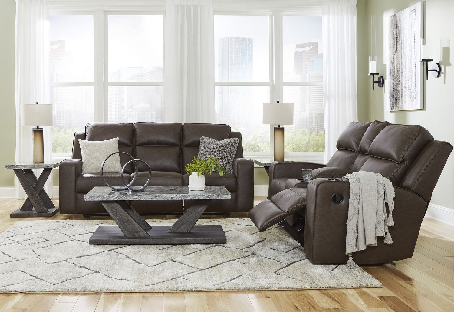 Lavenhorne Reclining Sofa With Drop Down Table In Granite 6330689