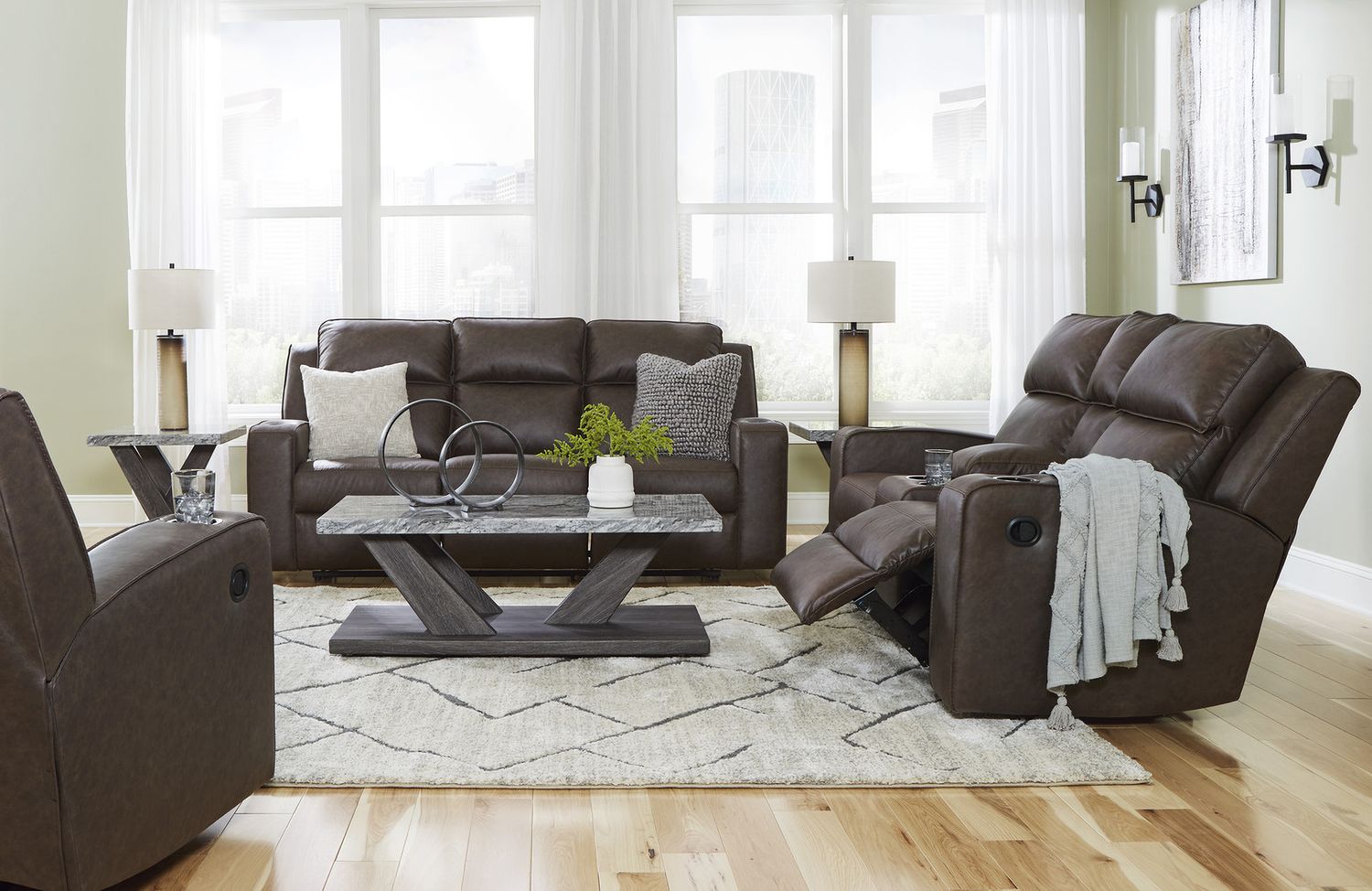 Lavenhorne Reclining Sofa With Drop Down Table In Granite 6330689