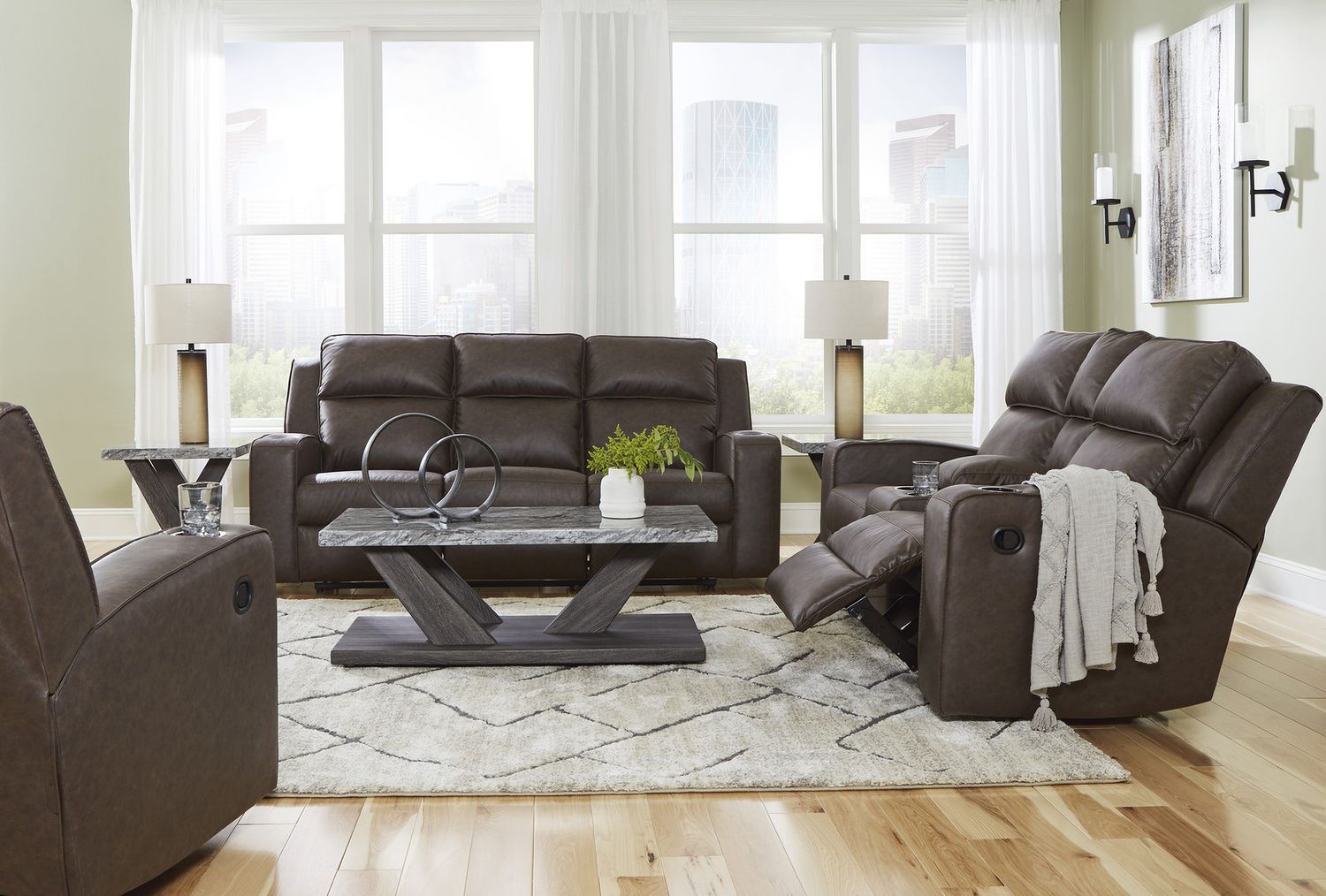Lavenhorne Reclining Living Room Set With Drop Down Table In Granite 63306U1