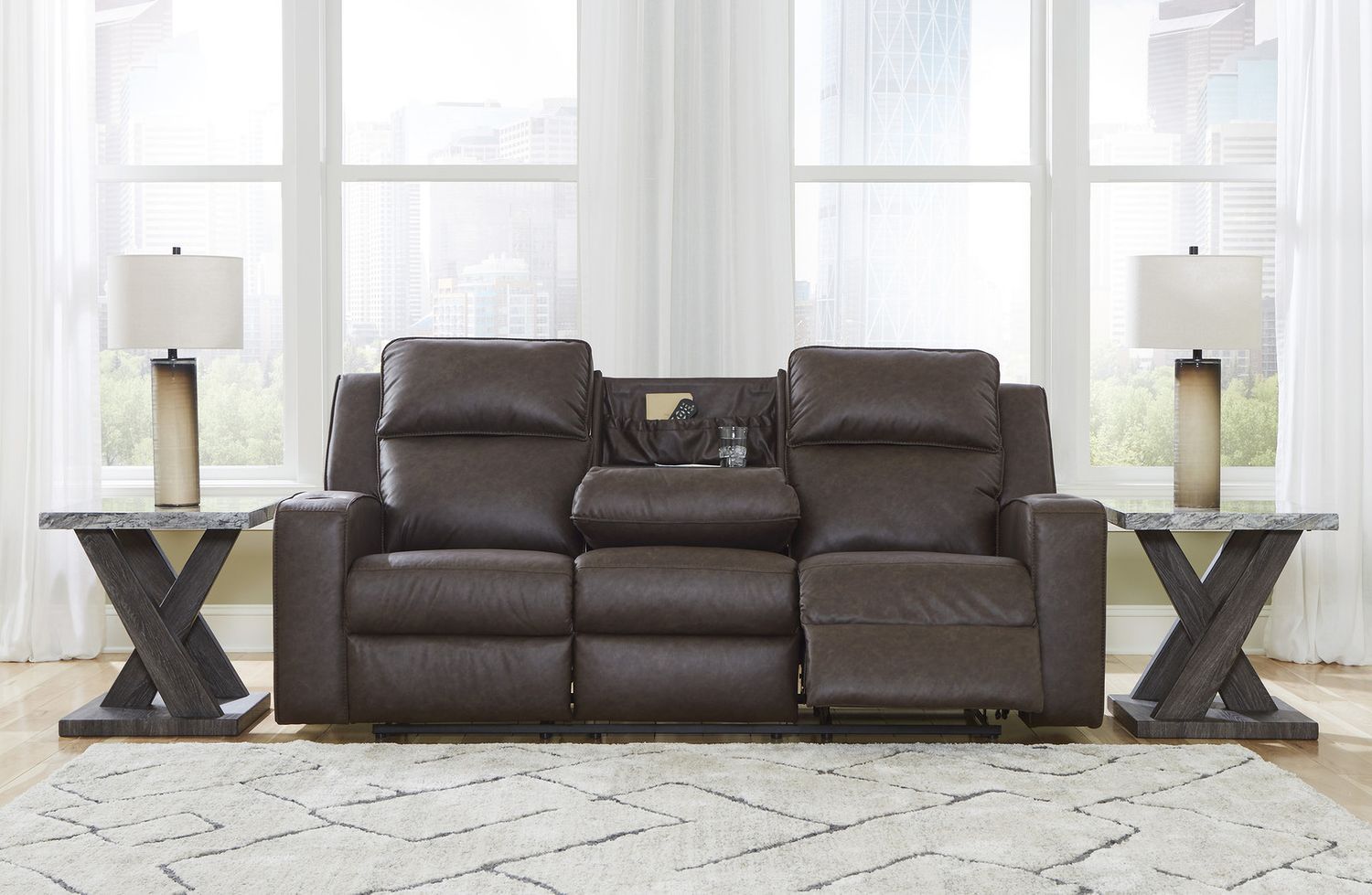 Lavenhorne Reclining Living Room Set With Drop Down Table In Granite 63306U1