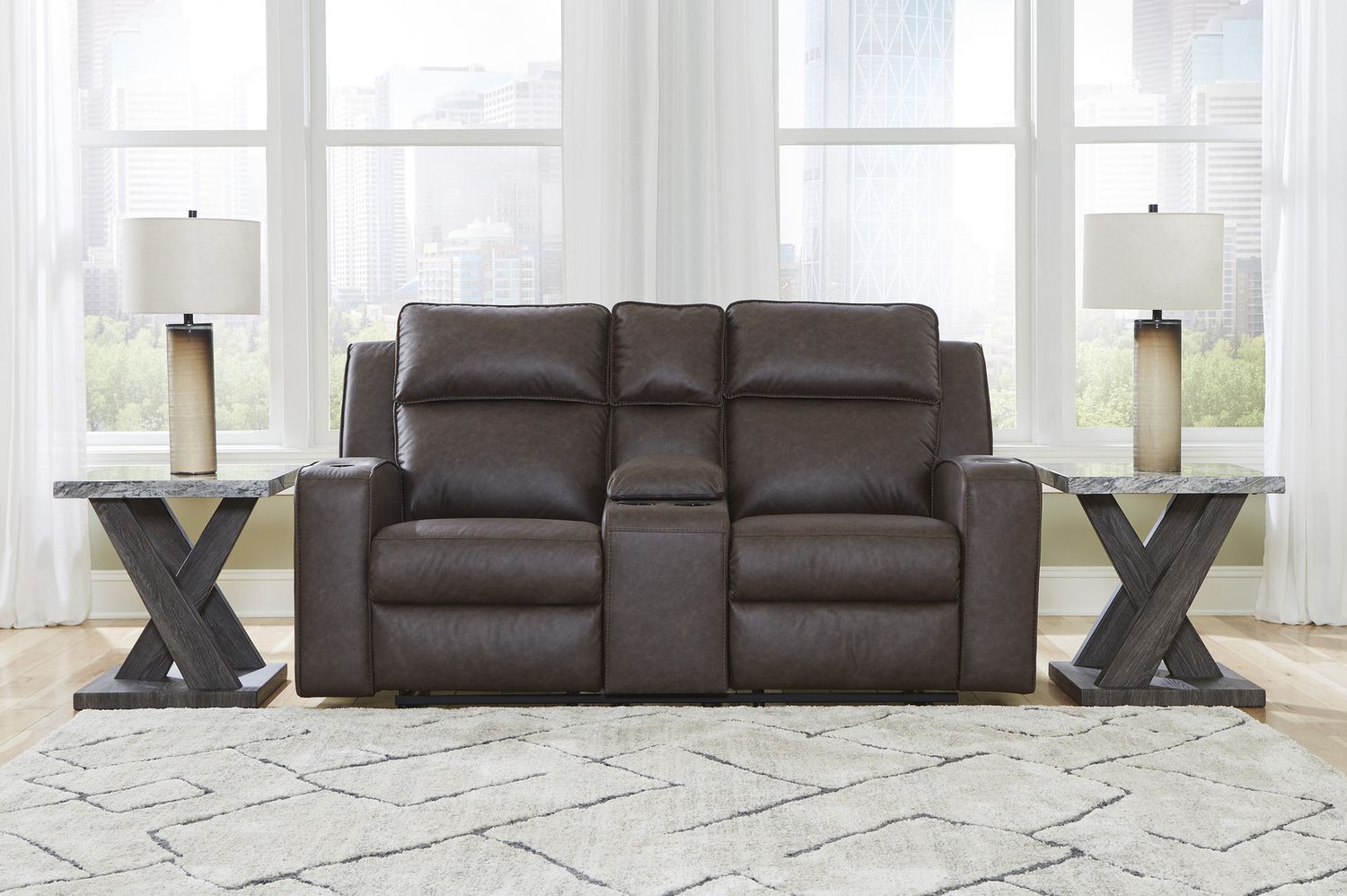 Lavenhorne Reclining Living Room Set With Drop Down Table In Granite 63306U1