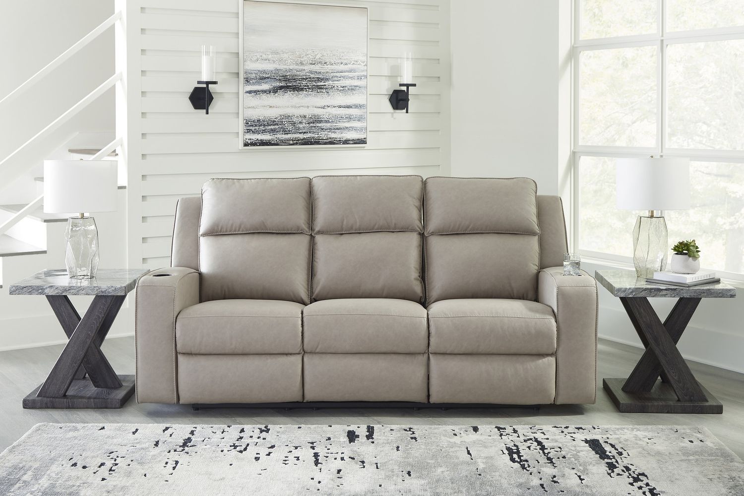 Lavenhorne Reclining Sofa With Drop Down Table In Pebble 6330789