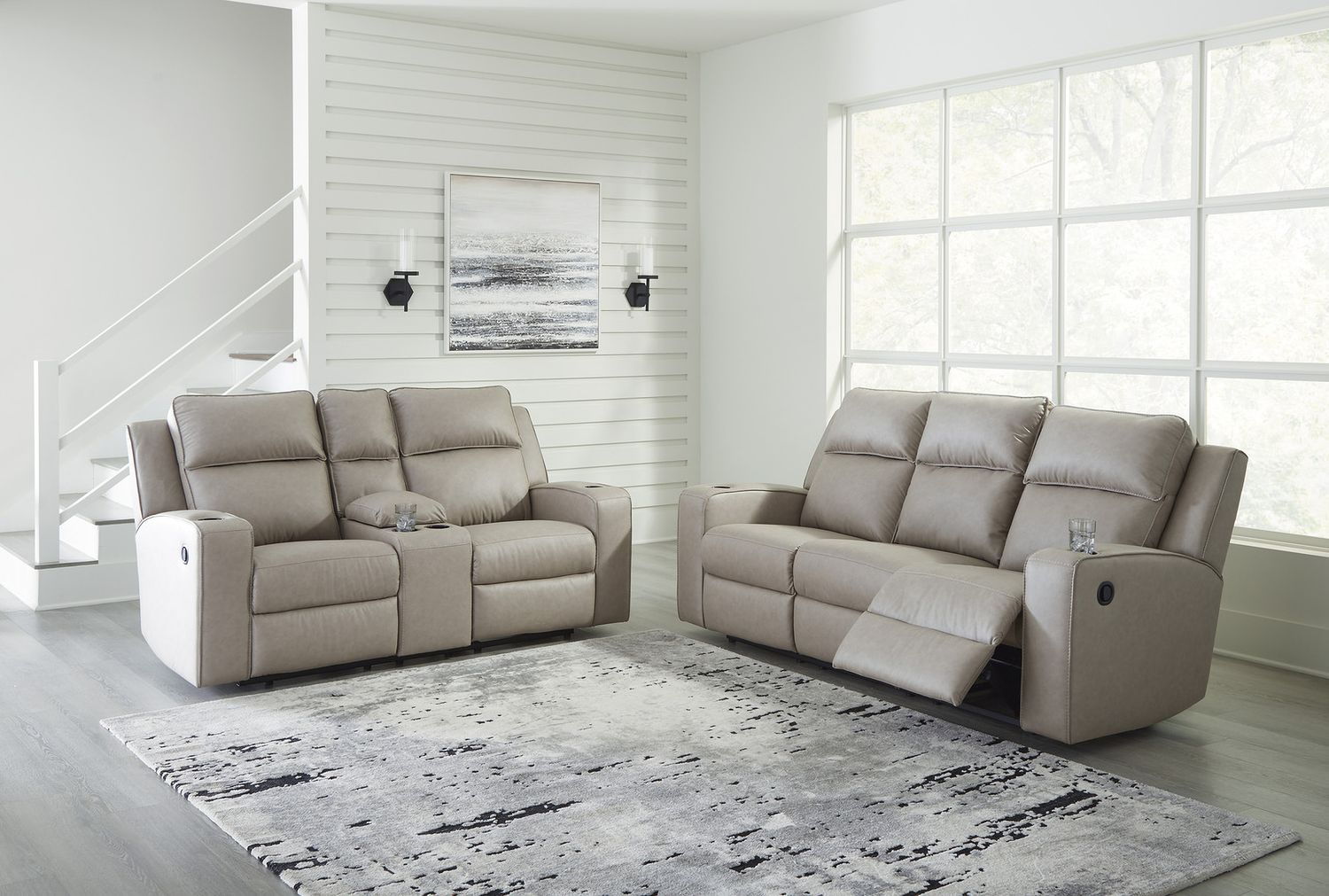 Lavenhorne Reclining Sofa With Drop Down Table In Pebble 6330789