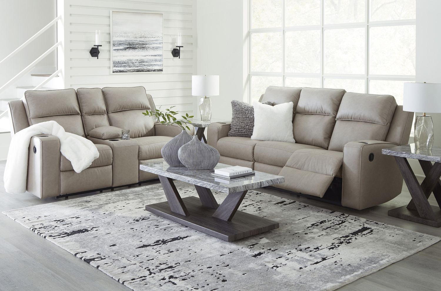Lavenhorne Reclining Living Room Set With Drop Down Table In Pebble 63307U1