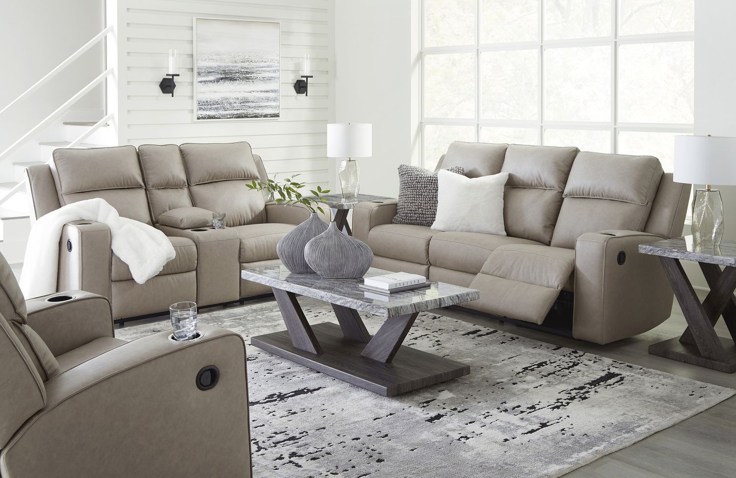 Lavenhorne Reclining Living Room Set With Drop Down Table In Pebble 63307U1