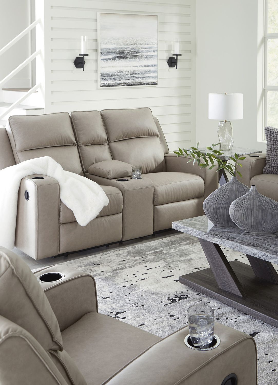 Lavenhorne Reclining Living Room Set With Drop Down Table In Pebble 63307U1