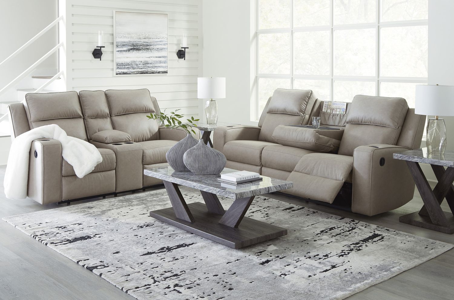 Lavenhorne Reclining Living Room Set With Drop Down Table In Pebble 63307U1