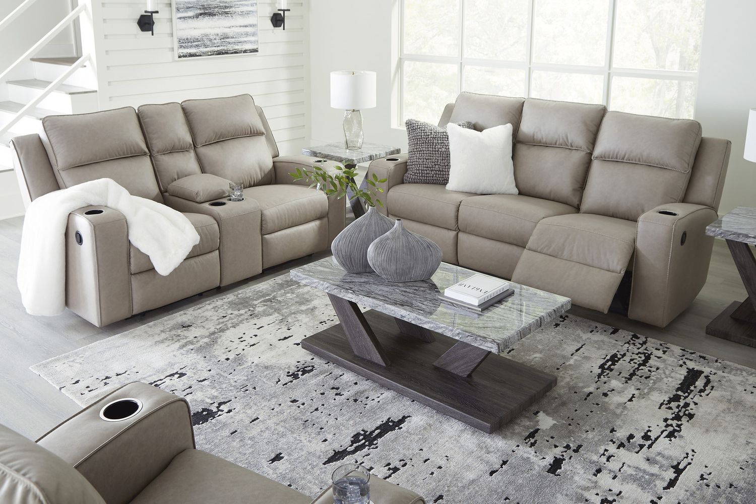 Lavenhorne Reclining Living Room Set With Drop Down Table In Pebble 63307U1